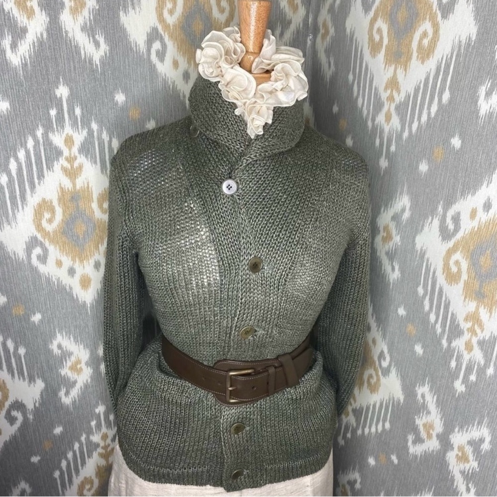 Ralph Lauren Vtg Sage Green Flax Cardigan Sweater